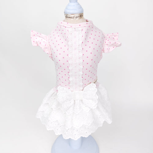 Animal-Go-Round เสื้อผ้าเครื่องแต่งกาย สัตว์เลี้ยง, หมา, แมว, สุนัข รุ่น Chérie Lace Pink Dot