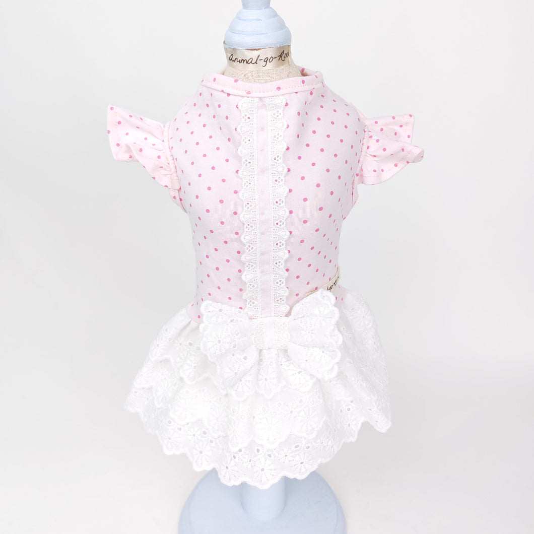 Animal-Go-Round เสื้อผ้าเครื่องแต่งกาย สัตว์เลี้ยง, หมา, แมว, สุนัข รุ่น Chérie Lace Pink Dot